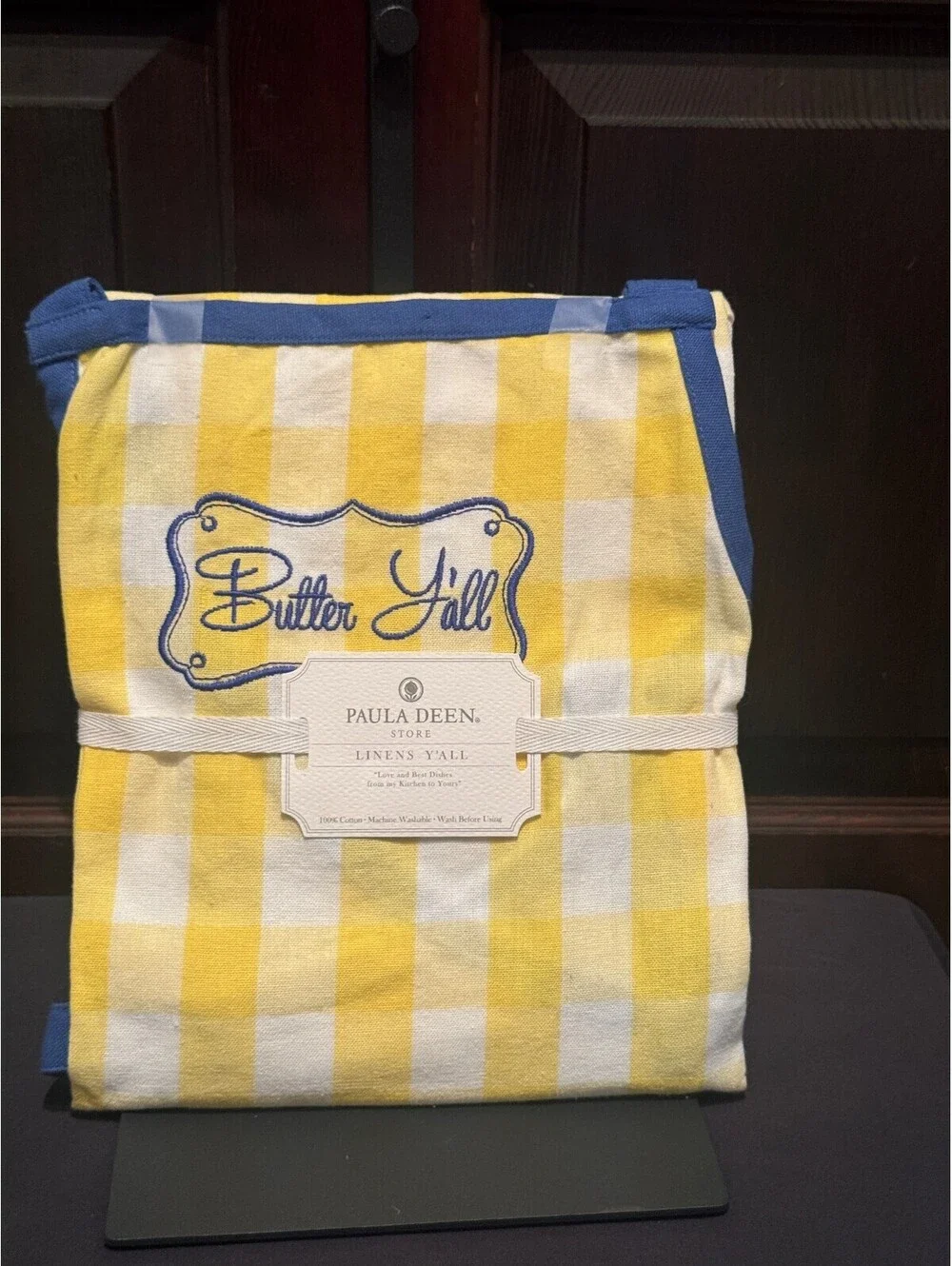 Paula Deen Butter Y'all Yellow Check Kitchen Apron